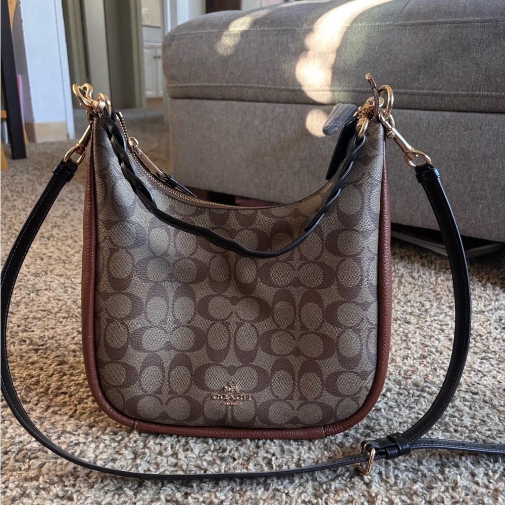 Coach Signature Brown and Black Shoulder Bag